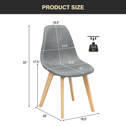 Modern Dining Chairs with Fabric Cushions and Wooden Legs, Set of 2