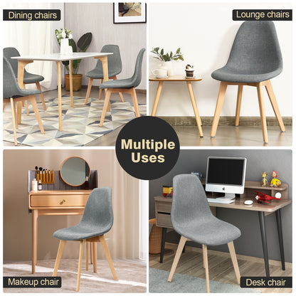 Modern Dining Chairs with Fabric Cushions and Wooden Legs, Set of 2