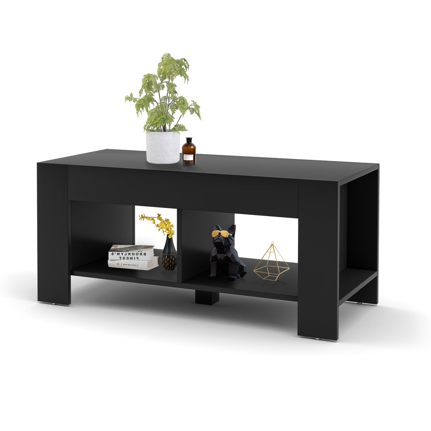 Modern 2-Tier Wooden Coffee Table with Open Storage Shelf for Living Room or Sofa Side