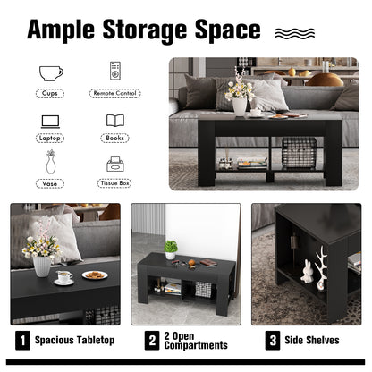 Modern 2-Tier Wooden Coffee Table with Open Storage Shelf for Living Room or Sofa Side