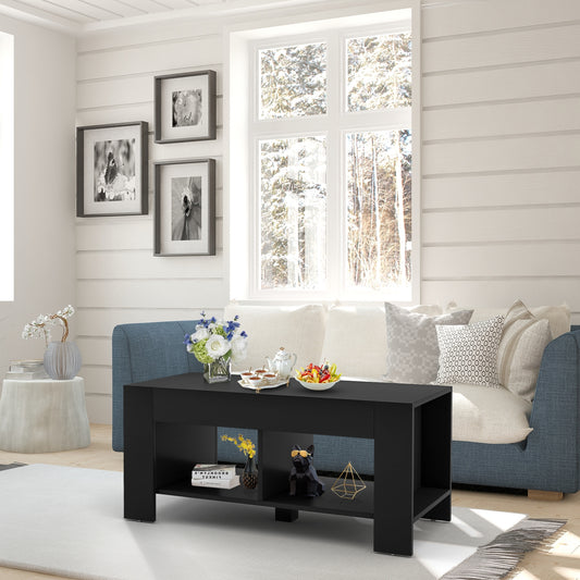 Modern 2-Tier Wooden Coffee Table with Open Storage Shelf for Living Room or Sofa Side