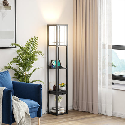 Multifunctional Modern Floor Lamp with Storage Shelves and Drawer