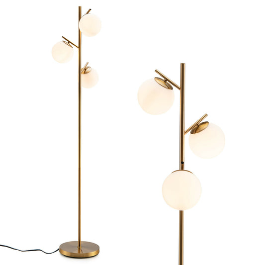 Elegant 3 Globe Floor Lamp with Foot Switch and Glass Shades
