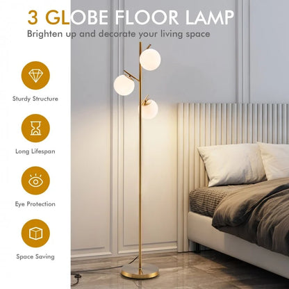 Elegant 3 Globe Floor Lamp with Foot Switch and Glass Shades