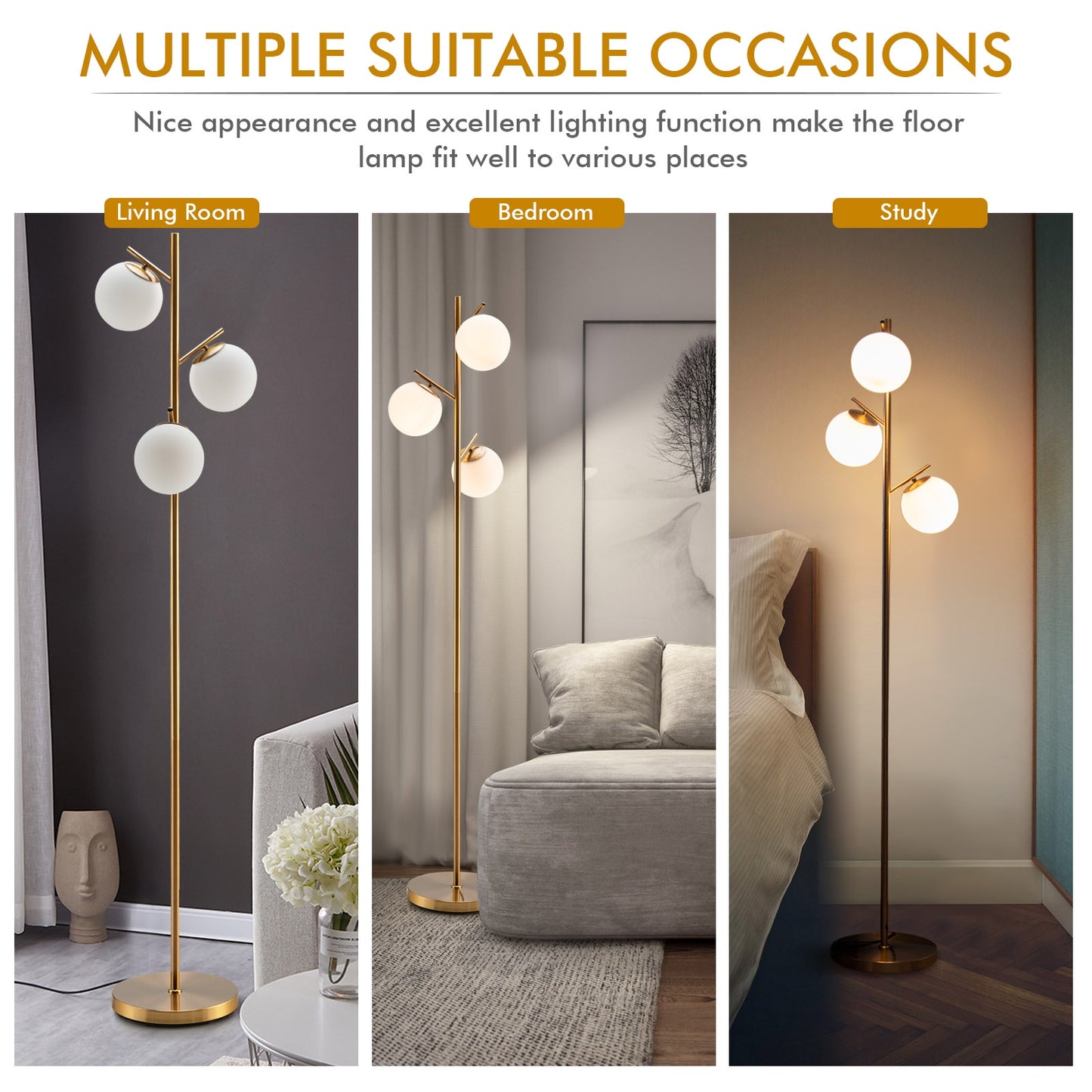Elegant 3 Globe Floor Lamp with Foot Switch and Glass Shades