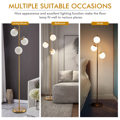 Elegant 3 Globe Floor Lamp with Foot Switch and Glass Shades
