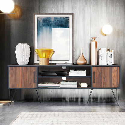 59 Inch Mid-Century TV Stand for TVs up to 65 Inch with Storage and Metal Legs - Walnut
