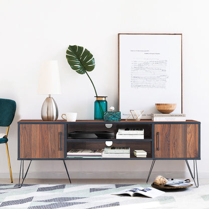 59 Inch Mid-Century TV Stand for TVs up to 65 Inch with Storage and Metal Legs - Walnut