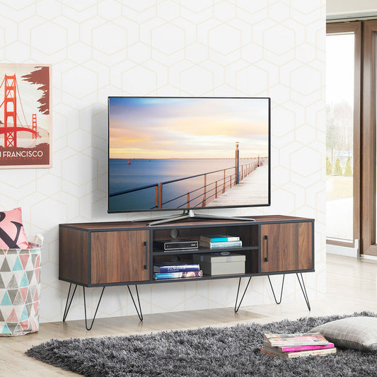 59 Inch Mid-Century TV Stand for TVs up to 65 Inch with Storage and Metal Legs - Walnut