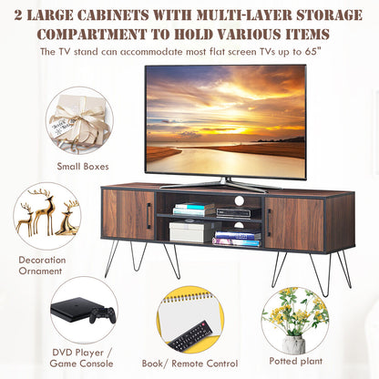 59 Inch Mid-Century TV Stand for TVs up to 65 Inch with Storage and Metal Legs - Walnut