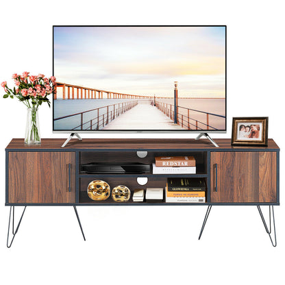 59 Inch Mid-Century TV Stand for TVs up to 65 Inch with Storage and Metal Legs - Walnut