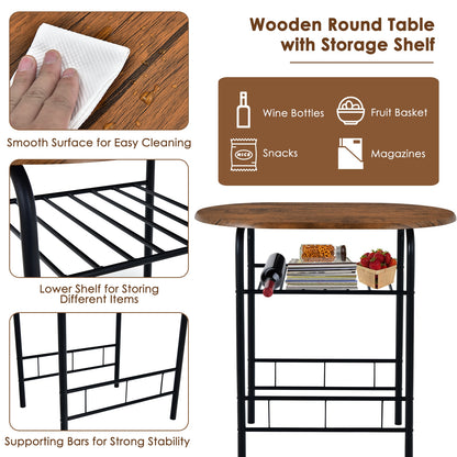 Modern 3 Piece Dining Set with Wine Rack and Two Chairs for Small Kitchen or Apartment - Brown
