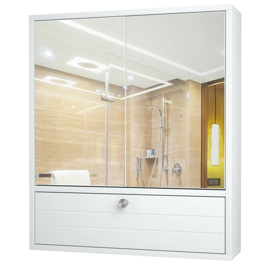Modern White Wall-Mounted Medicine Cabinet with Mirror