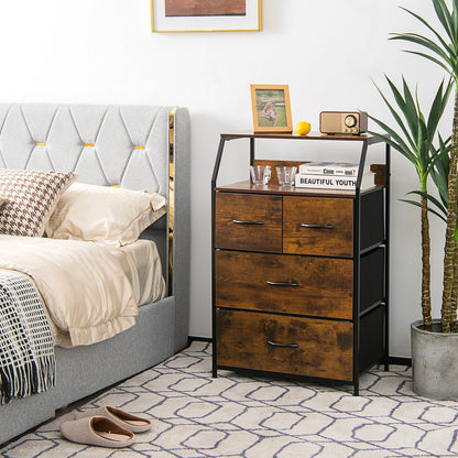 38 Inch Tall Freestanding Storage Cabinet with Wood Top and Open Shelves