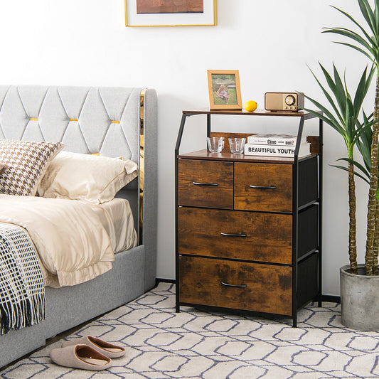 38 Inch Tall Freestanding Storage Cabinet with Wood Top and Open Shelves