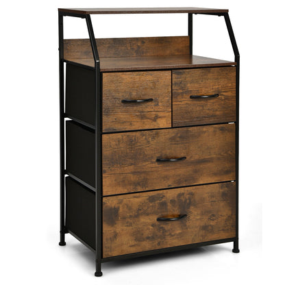 38 Inch Tall Freestanding Storage Cabinet with Wood Top and Open Shelves