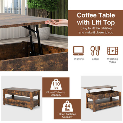 Lift Top Coffee Table with Hidden Storage Compartment and Dual Drawers