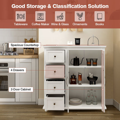 Buffet Sideboard Cabinet with Glass Doors and Storage Drawers for Kitchen or Dining Room - White