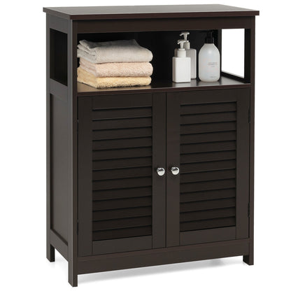 Wooden Freestanding Bathroom Cabinet with Double Shutter Doors for Storage