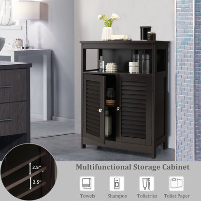Wooden Freestanding Bathroom Cabinet with Double Shutter Doors for Storage