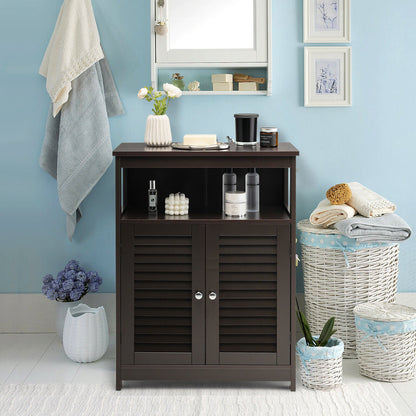 Wooden Freestanding Bathroom Cabinet with Double Shutter Doors for Storage