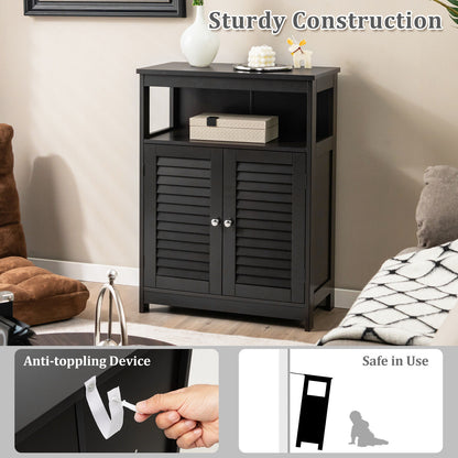 Wooden Freestanding Bathroom Cabinet with Double Shutter Doors for Storage