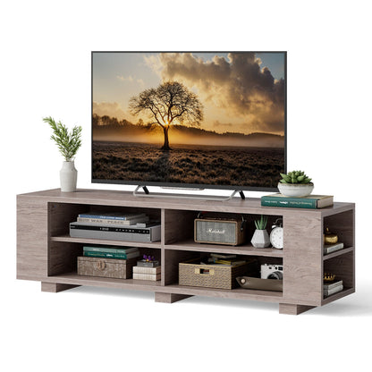 Modern 59 Inch Media Console with Adjustable Open Shelves for TVs up to 65 Inches in Grey