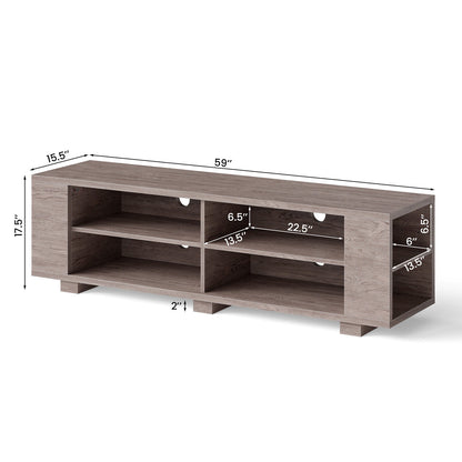 Modern 59 Inch Media Console with Adjustable Open Shelves for TVs up to 65 Inches in Grey