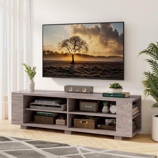 Modern 59 Inch Media Console with Adjustable Open Shelves for TVs up to 65 Inches in Grey