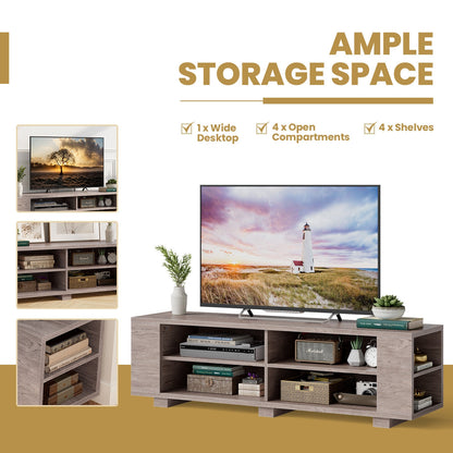 Modern 59 Inch Media Console with Adjustable Open Shelves for TVs up to 65 Inches in Grey
