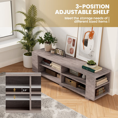 Modern 59 Inch Media Console with Adjustable Open Shelves for TVs up to 65 Inches in Grey