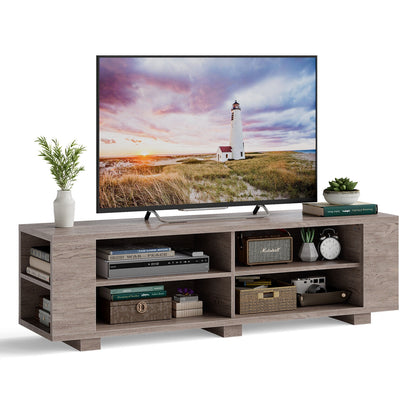 Modern 59 Inch Media Console with Adjustable Open Shelves for TVs up to 65 Inches in Grey