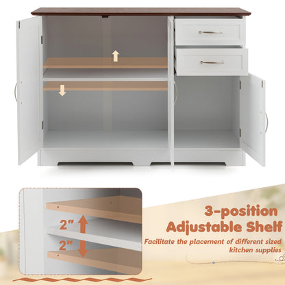 Modern Buffet Sideboard Cabinet with 2 Drawers and Adjustable Storage for Kitchen or Dining Room - White