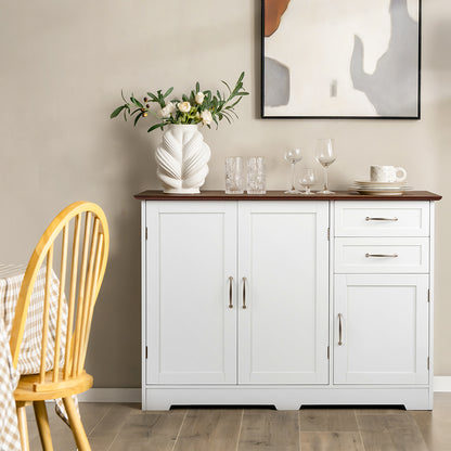 Modern Buffet Sideboard Cabinet with 2 Drawers and Adjustable Storage for Kitchen or Dining Room - White