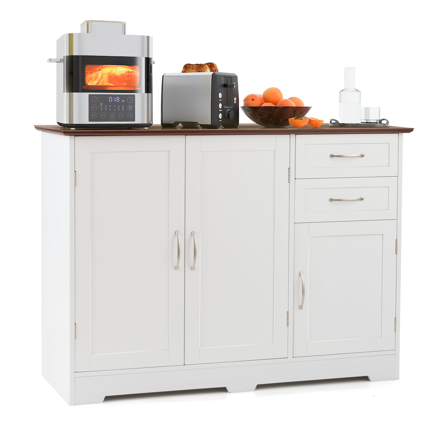 Modern Buffet Sideboard Cabinet with 2 Drawers and Adjustable Storage for Kitchen or Dining Room - White