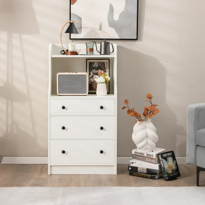 Tall 3 Drawer Storage Cabinet with Open Shelves and Anti-Tip Safety in White