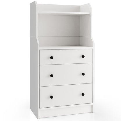 Tall 3 Drawer Storage Cabinet with Open Shelves and Anti-Tip Safety in White
