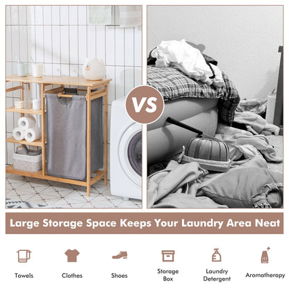 Natural Bamboo Laundry Hamper Stand with Removable Bag & 3 Tier Shelves