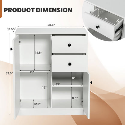 Modern 2 Door Freestanding Sideboard with Adjustable Shelves for Ample Storage