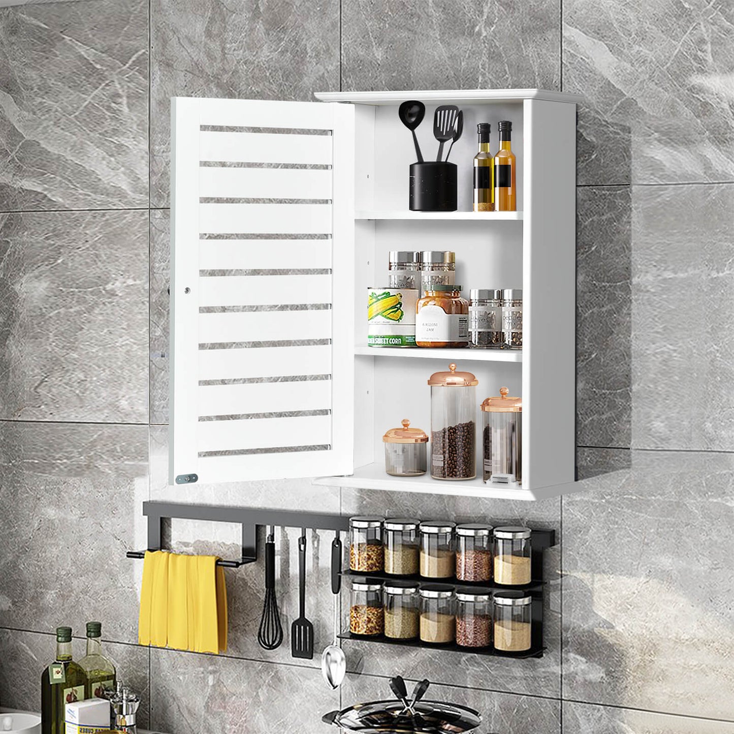 Wall-Mounted Medicine Cabinet with Adjustable Shelves and Louver Door