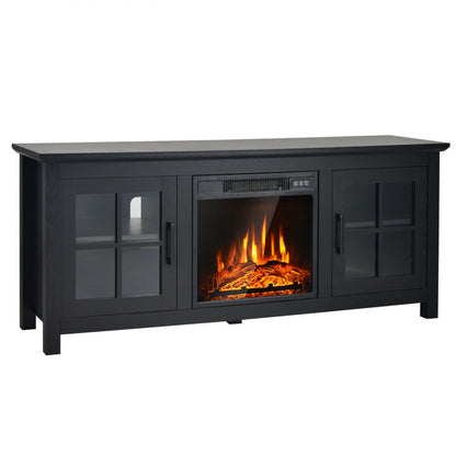 Modern 58 Inch TV Stand with Electric Fireplace and Adjustable Storage for TVs up to 65 Inches - Black