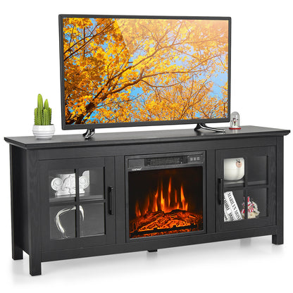 Modern 58 Inch TV Stand with Electric Fireplace and Adjustable Storage for TVs up to 65 Inches - Black