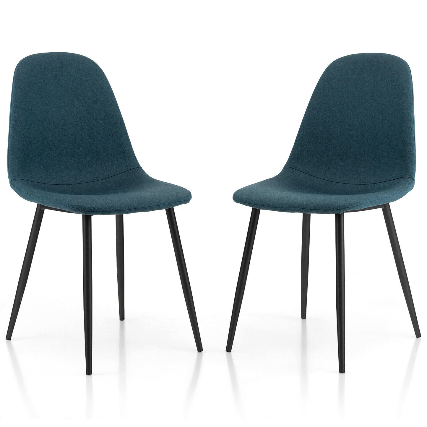Modern Dining Chair Set of 2 with Metal Legs and Linen Upholstery - Blue