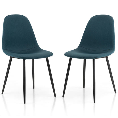 Modern Dining Chair Set of 2 with Metal Legs and Linen Upholstery - Blue