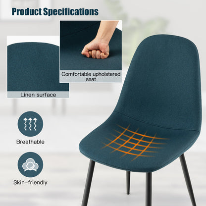 Modern Dining Chair Set of 2 with Metal Legs and Linen Upholstery - Blue