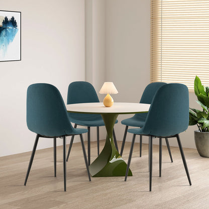 Modern Dining Chair Set of 2 with Metal Legs and Linen Upholstery - Blue