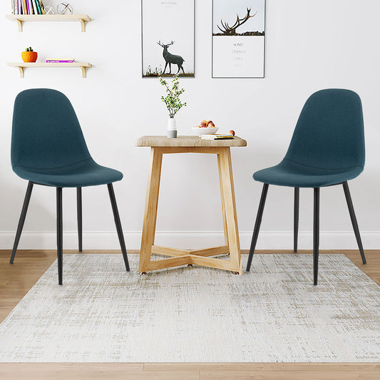 Modern Dining Chair Set of 2 with Metal Legs and Linen Upholstery - Blue
