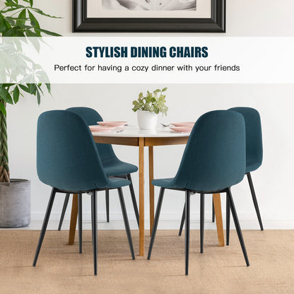 Modern Dining Chair Set of 2 with Metal Legs and Linen Upholstery - Blue