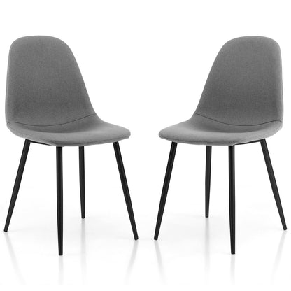 Modern Dining Chair Set of 2 with Metal Legs and Linen Upholstery - Grey