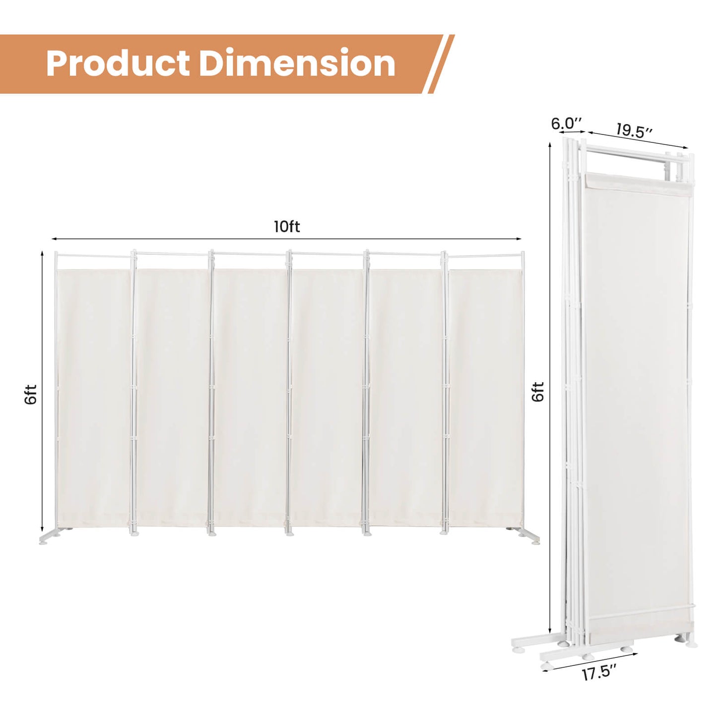 Elegant 6 Panel Folding Privacy Screen Room Divider - White